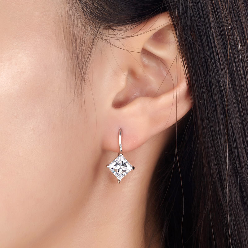 1.5 Carat Princess Cut Simulated Diamond Dangle Drop 925 Sterling Silver Earrings - View 2 | SelinJewels