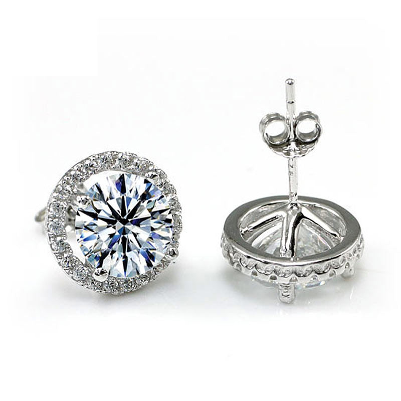 2 Carat Round Cut Simulated Diamond Halo Stud 925 Sterling Silver Earrings - View 3 | SelinJewels