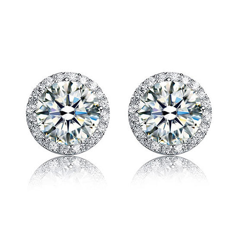 2 Carat Round Cut Simulated Diamond Halo Stud 925 Sterling Silver Earrings - View 5 | SelinJewels