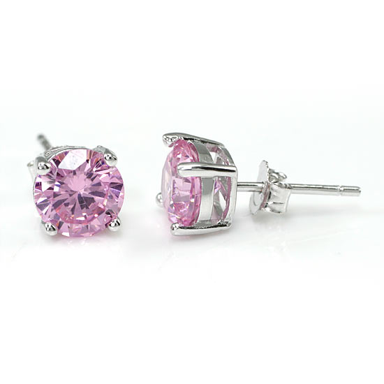 1 Carat Pink Simulated Sapphire 925 Sterling Silver Stud Earrings - View 3 | SelinJewels