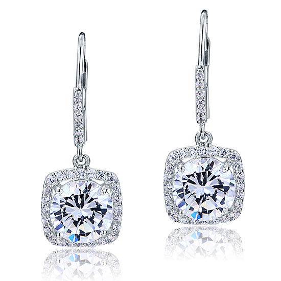 925 Sterling Silver Bridal Wedding Earrings Brilliant Simulated Diamond - View 3 | SelinJewels