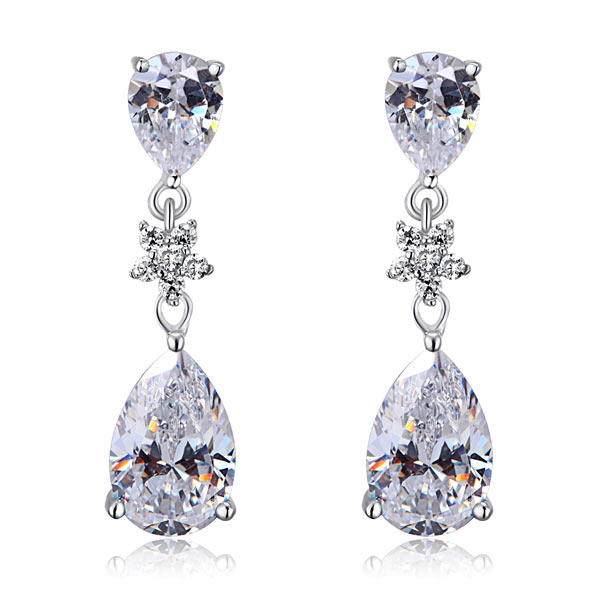 925 Sterling Silver Dangle Bridal Wedding Bridesmaid Earrings 3.5 Carat - View 3 | SelinJewels