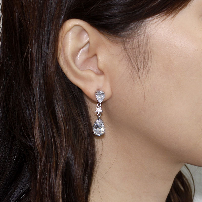 925 Sterling Silver Dangle Bridal Wedding Bridesmaid Earrings 3.5 Carat - View 5 | SelinJewels