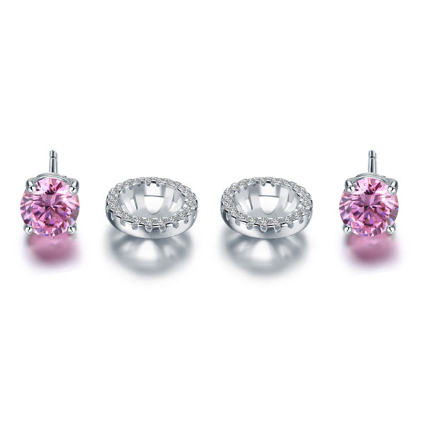 2.5 Carat Round Pink Halo Removable Stud 925 Sterling Silver Earrings - View 4 | SelinJewels