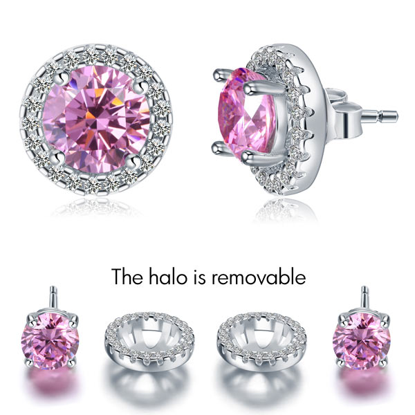 2.5 Carat Round Pink Halo Removable Stud 925 Sterling Silver Earrings | SelinJewels