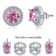 2.5 Carat Round Pink Halo (Removable) Stud 925 Sterling Silver Earrings Jewelry