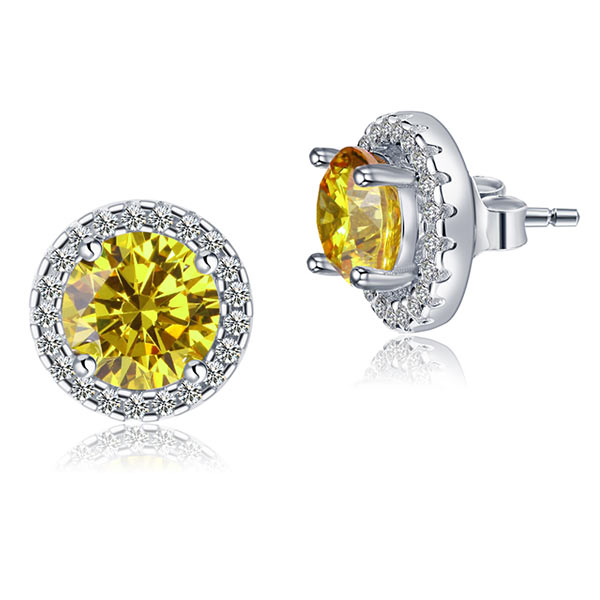 2.5 Carat Round Fancy Yellow Halo Removable Stud 925 Sterling Silver Earrings - View 3 | SelinJewels