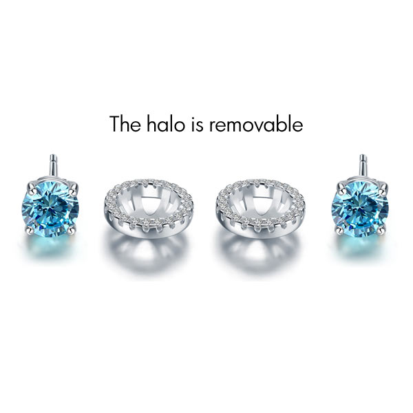 2.5 Carat Round Blue Halo Removable Stud 925 Sterling Silver Earrings - View 3 | SelinJewels