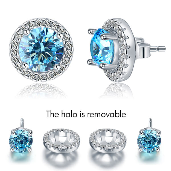 2.5 Carat Round Blue Halo Removable Stud 925 Sterling Silver Earrings | SelinJewels