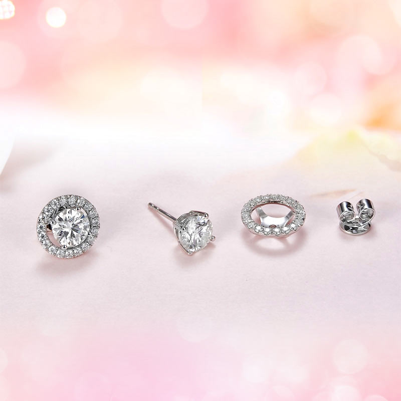 1ct Moissanite 4 Prong Stud Earrings Silver - Wear View | SelinJewels