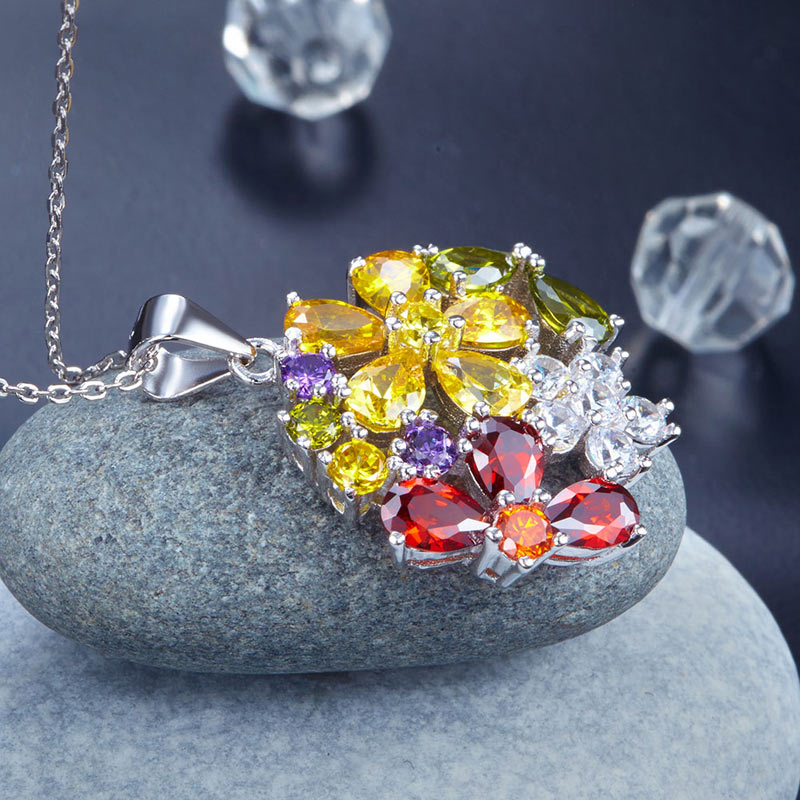 3.5 Carat Multi-Color Topaz Flower Pendant - View 5 | SelinJewels