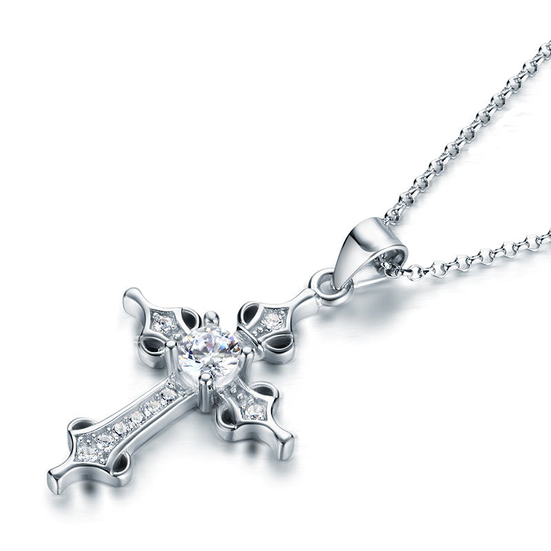 925 Sterling Silver Cross Pendant Necklace - View 3 | SelinJewels
