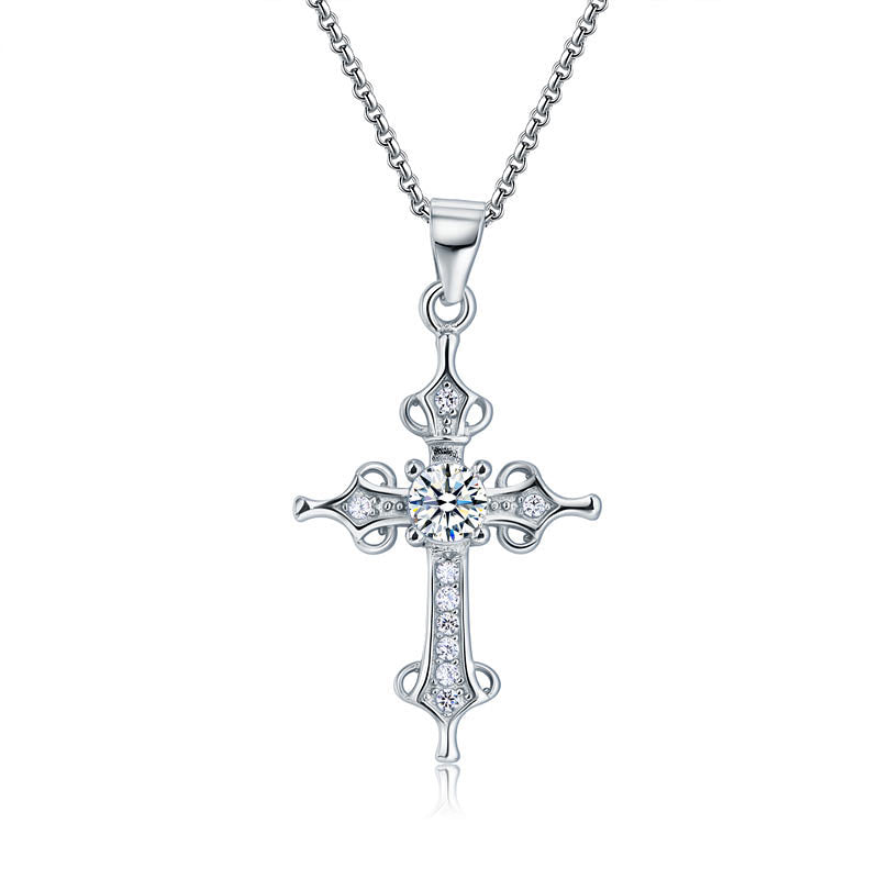 925 Sterling Silver Cross Pendant Necklace Round Cut Simulated Diamond | SelinJewels