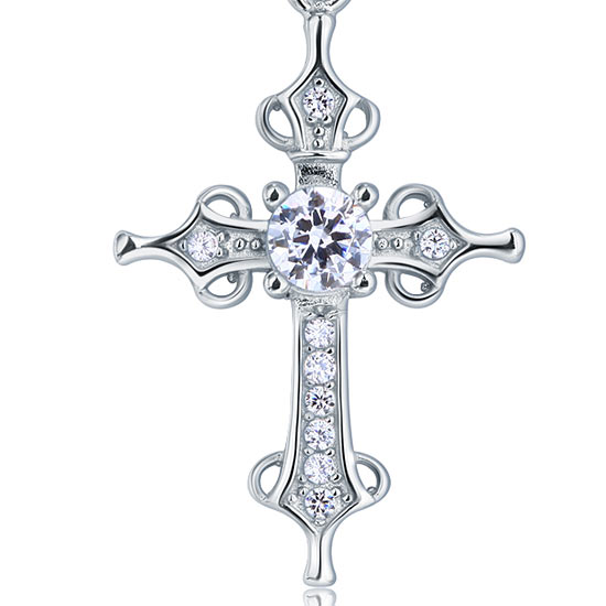 925 Sterling Silver Cross Pendant Necklace - View 4 | SelinJewels