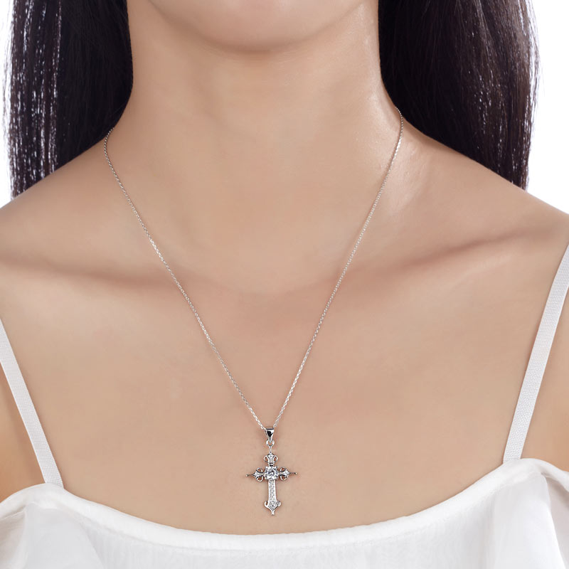 925 Sterling Silver Cross Pendant Necklace - View 5 | SelinJewels