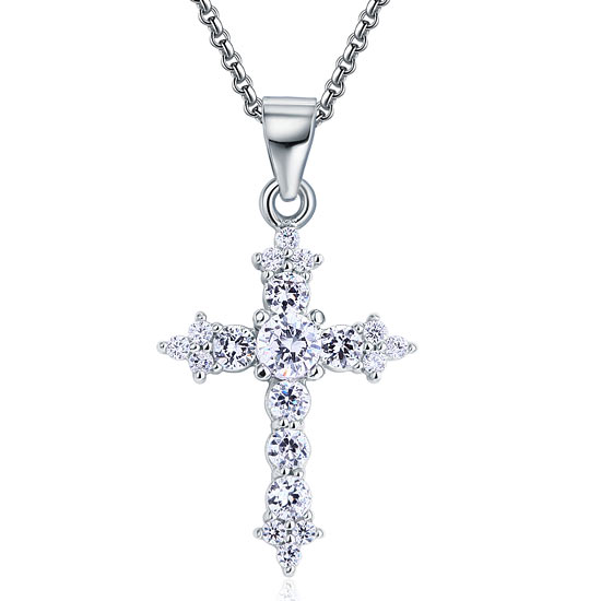 Round Cut Simulated Diamond Cross Pendant Necklace 925 Sterling Silver | SelinJewels