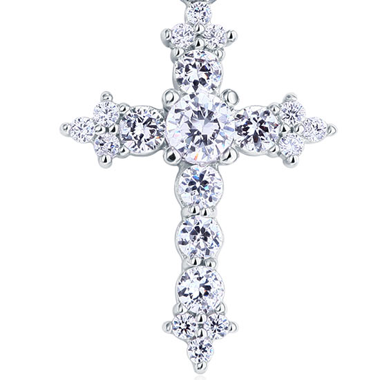Round Cut Simulated Diamond Cross Pendant - View 4 | SelinJewels