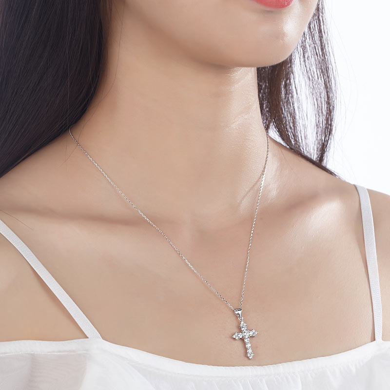 Round Cut Simulated Diamond Cross Pendant - View 2 | SelinJewels