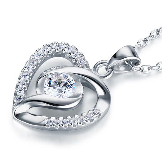 Simulated Diamond Heart Pendant Necklace - View 3 | SelinJewels