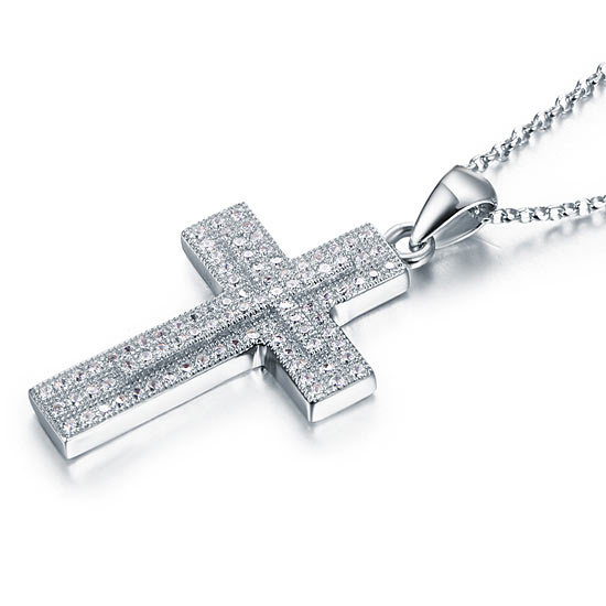 Micro Setting Cubic Zirconia Cross Pendant - View 4 | SelinJewels