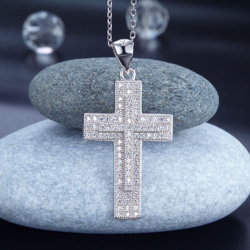 Micro Setting Cubic Zirconia Cross Pendant - View 5 | SelinJewels