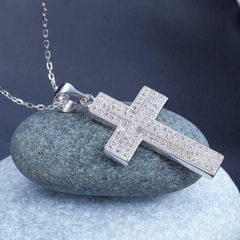 Micro Setting Cubic Zirconia Cross Pendant - View 6 | SelinJewels