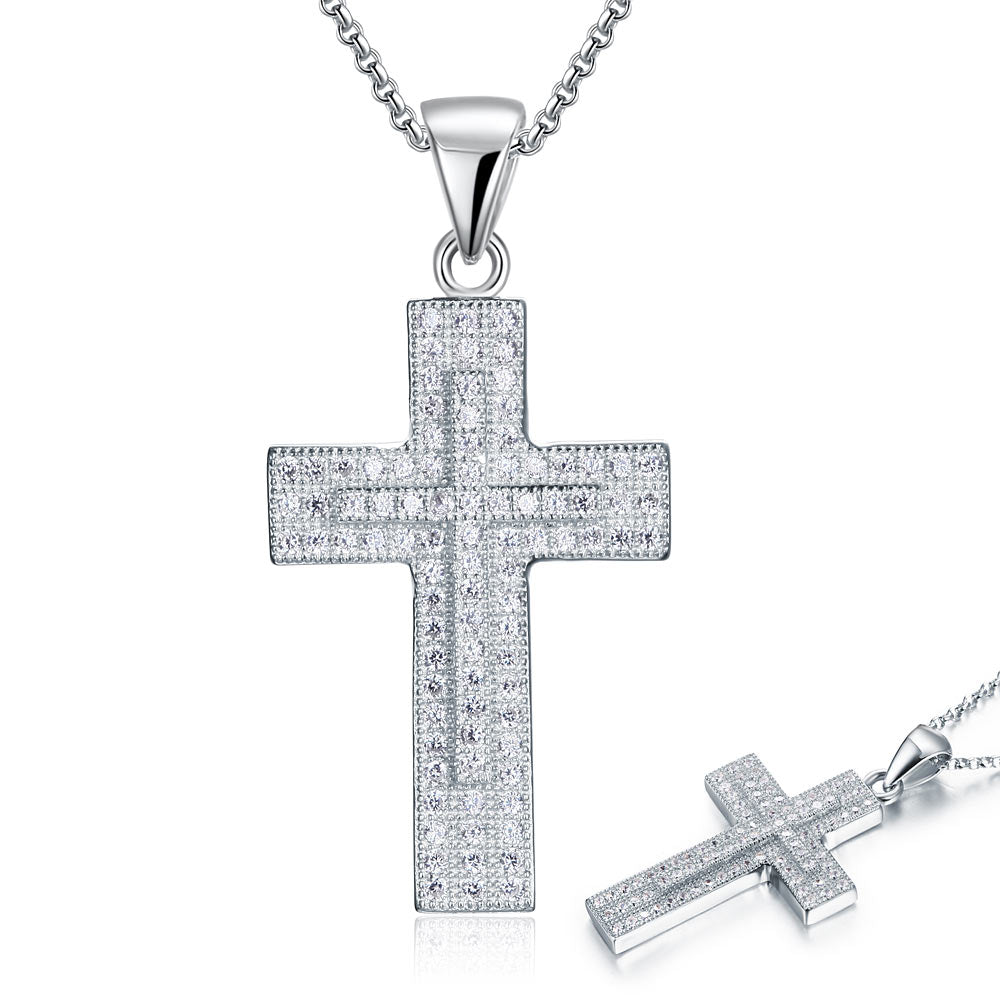 Micro Setting Cubic Zirconia Cross Pendant Necklace 925 Sterling Silver | SelinJewels