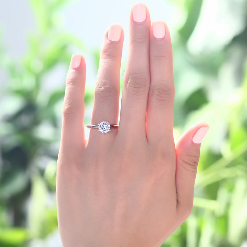 6 Claws Simulated Diamond Engagement Ring - View 2 | SelinJewels