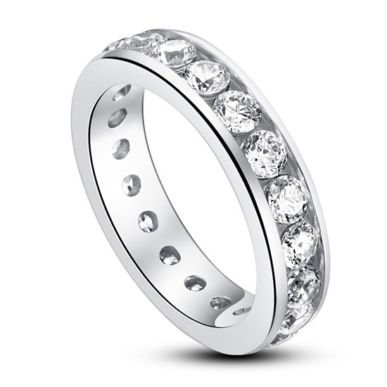 Channel Setting Simulated Diamond 925 Sterling Silver Eternity Band Ring | SelinJewels