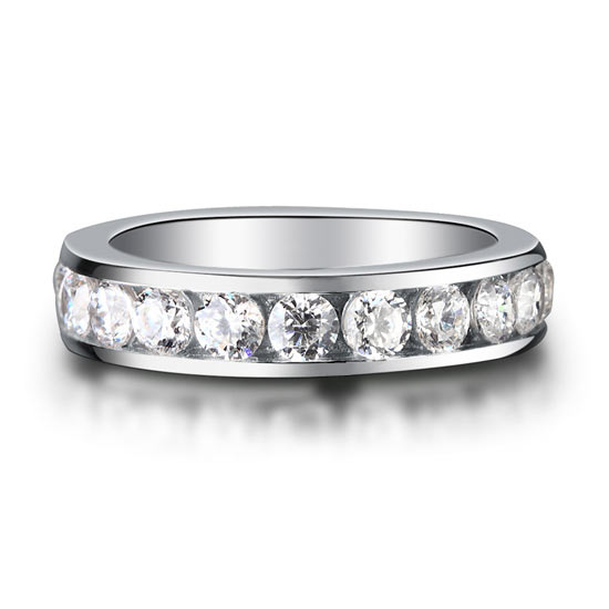 Channel Setting Simulated Diamond Eternity Band Ring - View 3 | SelinJewels