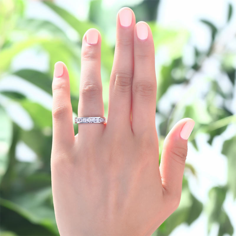 Channel Setting Simulated Diamond Eternity Band Ring - View 6 | SelinJewels