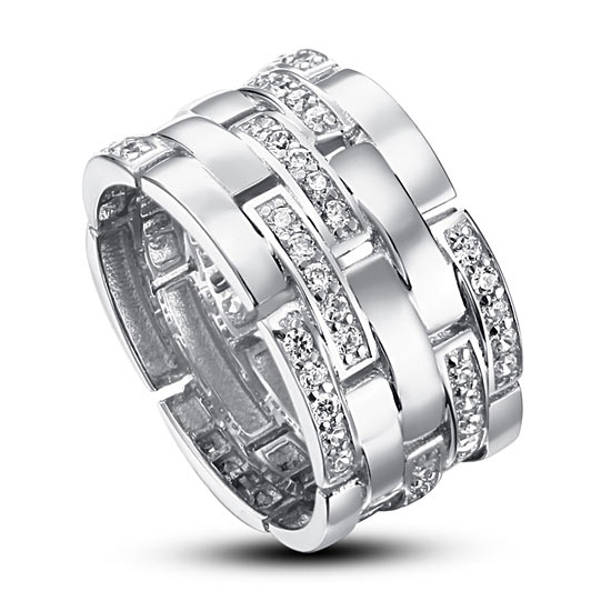 Simulated Diamond 925 Sterling Silver 1cm Band Wedding Ring | SelinJewels