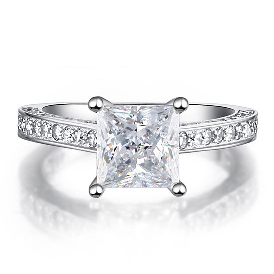 1.5 Carat Princess Cut Simulated Diamond Engagement Ring - View 3 | SelinJewels