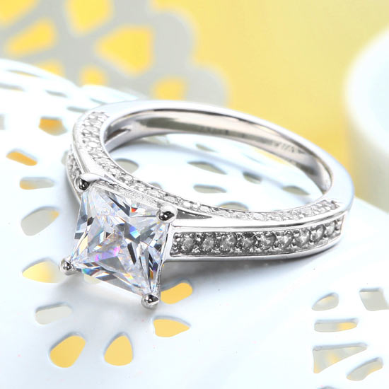 1.5 Carat Princess Cut Simulated Diamond Engagement Ring - View 5 | SelinJewels