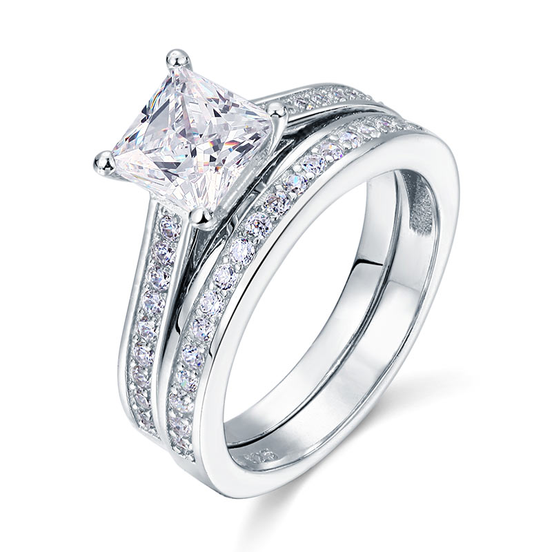 1.5 Carat Princess Cut Simulated Diamond 2-Pcs Ring Set - View 6 | SelinJewels
