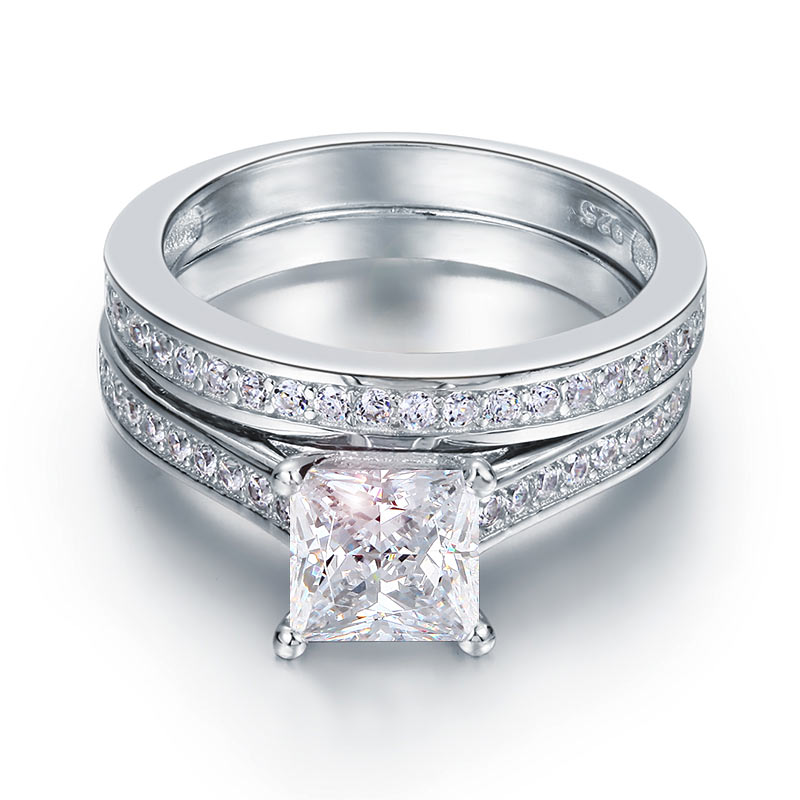 1.5 Carat Princess Cut Simulated Diamond 2-Pcs Ring Set - View 3 | SelinJewels