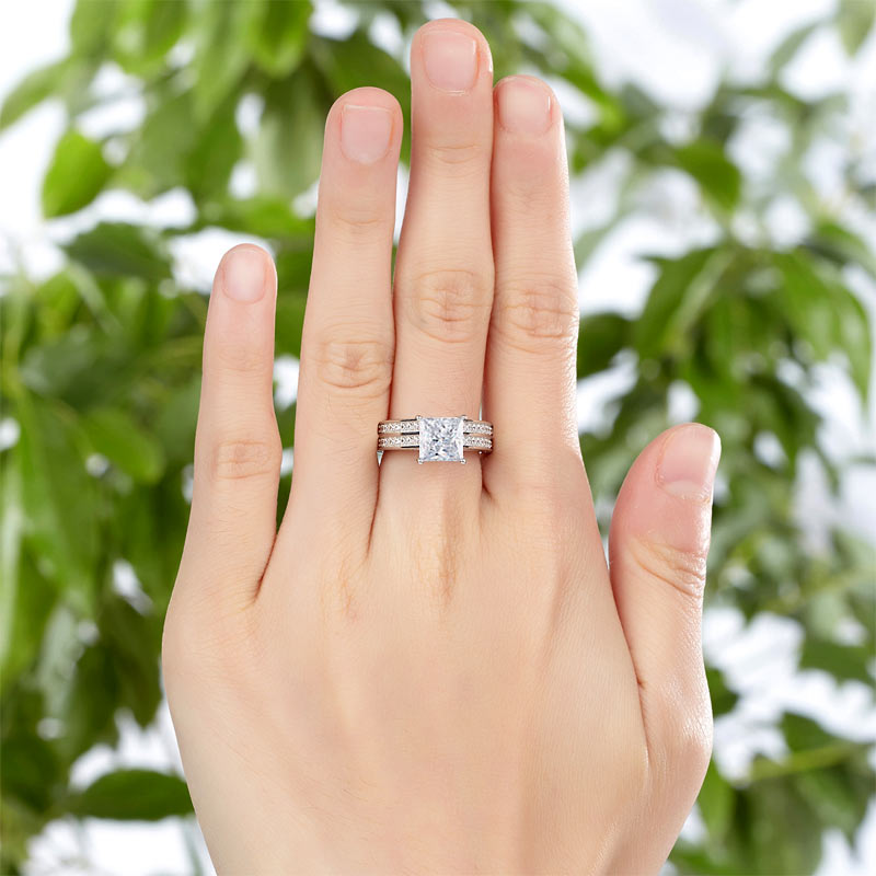 1.5 Carat Princess Cut Simulated Diamond 2-Pcs Ring Set - View 5 | SelinJewels