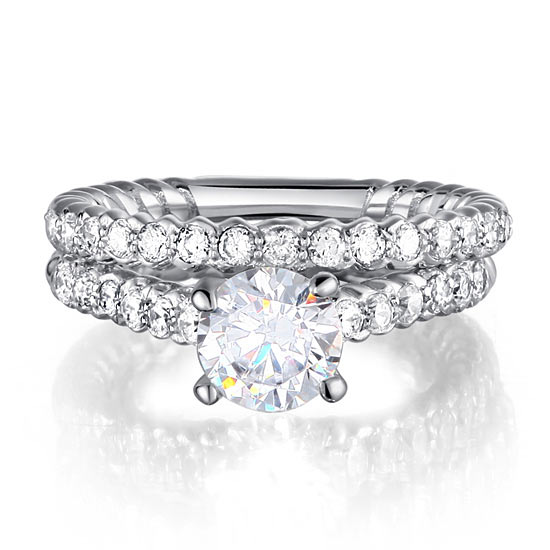 Simulated Diamond 2-Pcs Engagement Ring Set - View 3 | SelinJewels