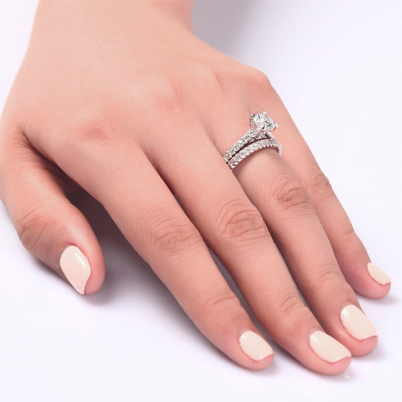 Simulated Diamond 2-Pcs Engagement Ring Set - View 5 | SelinJewels