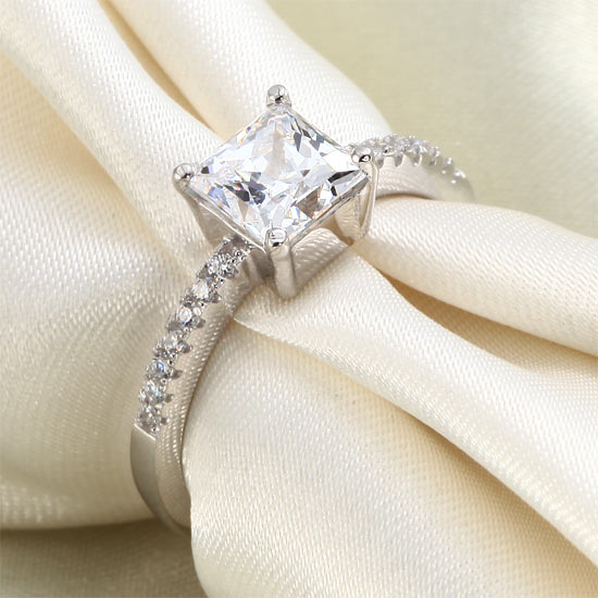 1 Carat Simulated Princess Diamond Engagement Ring - View 4 | SelinJewels