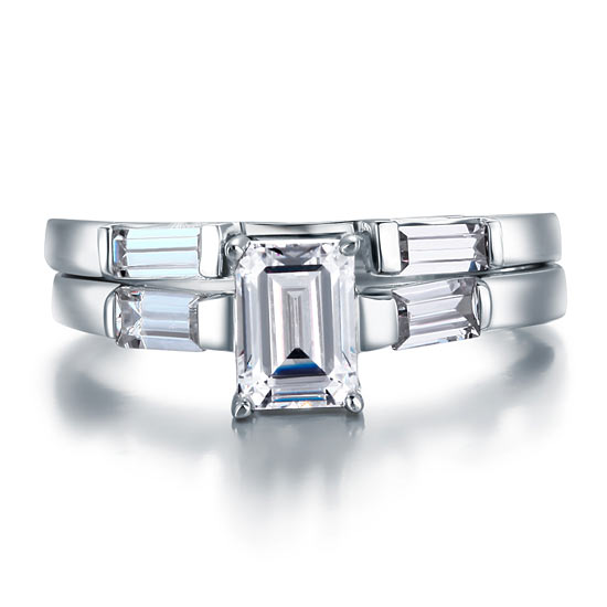 2-Pcs Wedding Band Engagement Ring Set - View 3 | SelinJewels