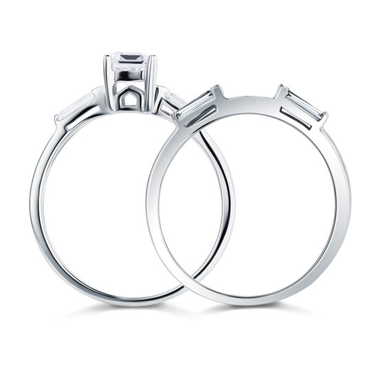 2-Pcs Wedding Band Engagement Ring Set 925 Sterling Silver