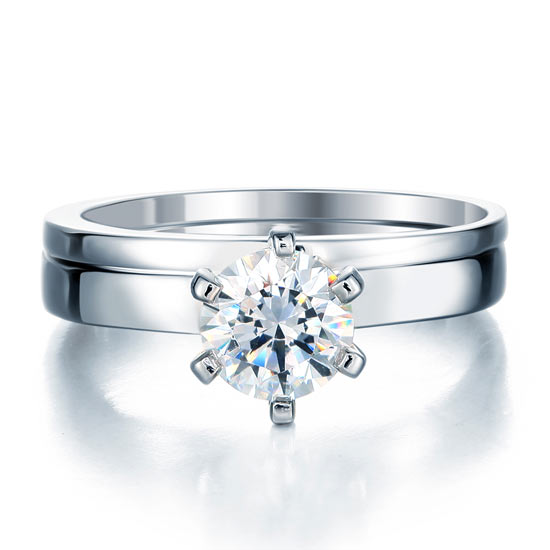 Sterling 925 Silver Simulated Diamond 2-Pc Ring Set - View 3 | SelinJewels