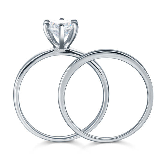 Sterling 925 Silver Simulated Diamond 2-Pc Ring Set - View 4 | SelinJewels