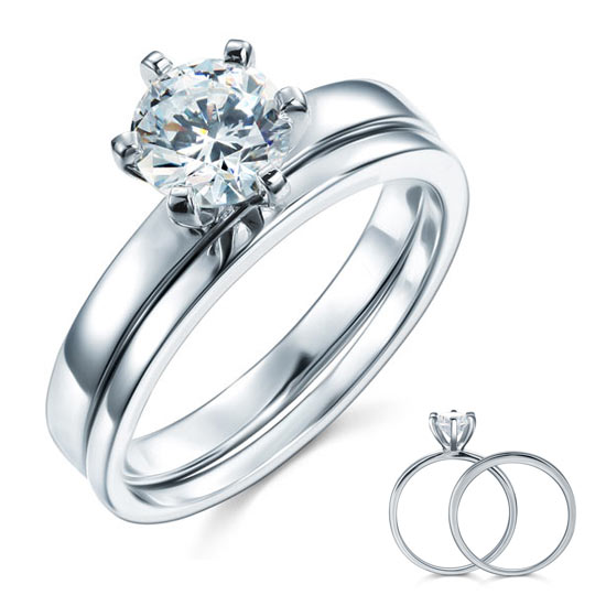 Sterling 925 Silver 1.25 Carat Simulated Diamond 2-Pc Ring Set 6 Claws | SelinJewels