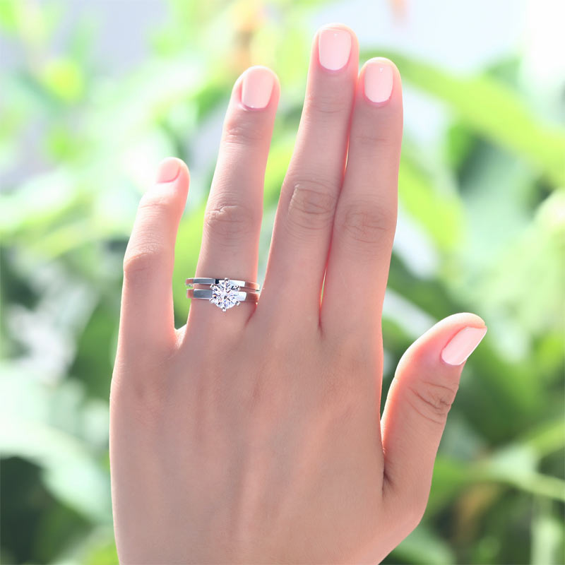 Sterling 925 Silver Simulated Diamond 2-Pc Ring Set - View 5 | SelinJewels