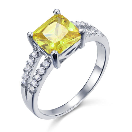 Yellow Canary Color 2 Carat Simulated Diamond Sterling Silver 925 Ring | SelinJewels