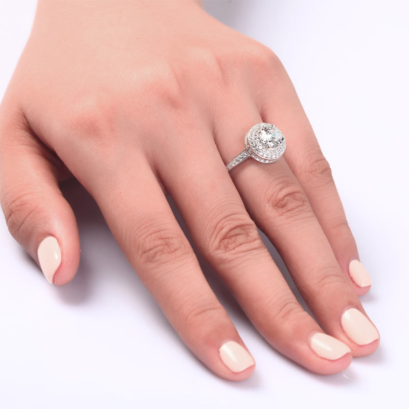 1 Carat Round Cut Simulated Diamond Engagement Ring - View 2 | SelinJewels