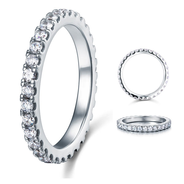 Eternity Ring Simulated Diamond Solid Sterling 925 Silver Wedding Band | SelinJewels