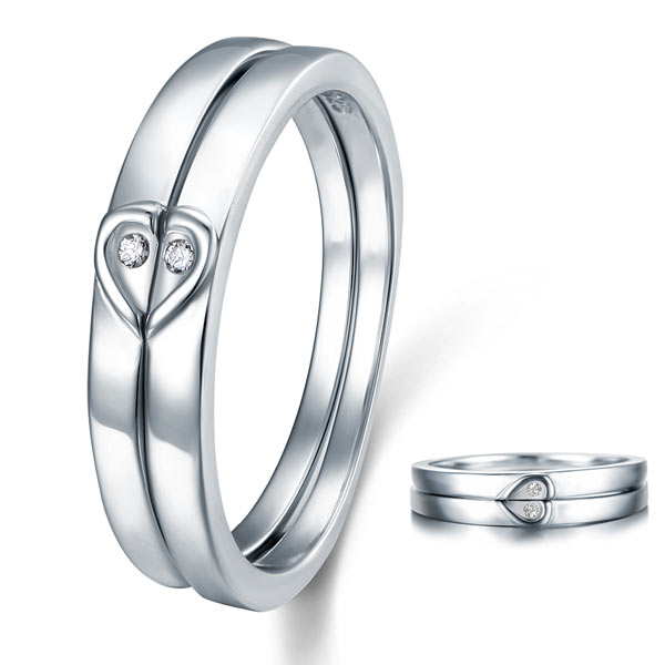 Heart Simulated Diamond 2-Pc Solid Sterling 925 Silver Wedding Ring Set | SelinJewels